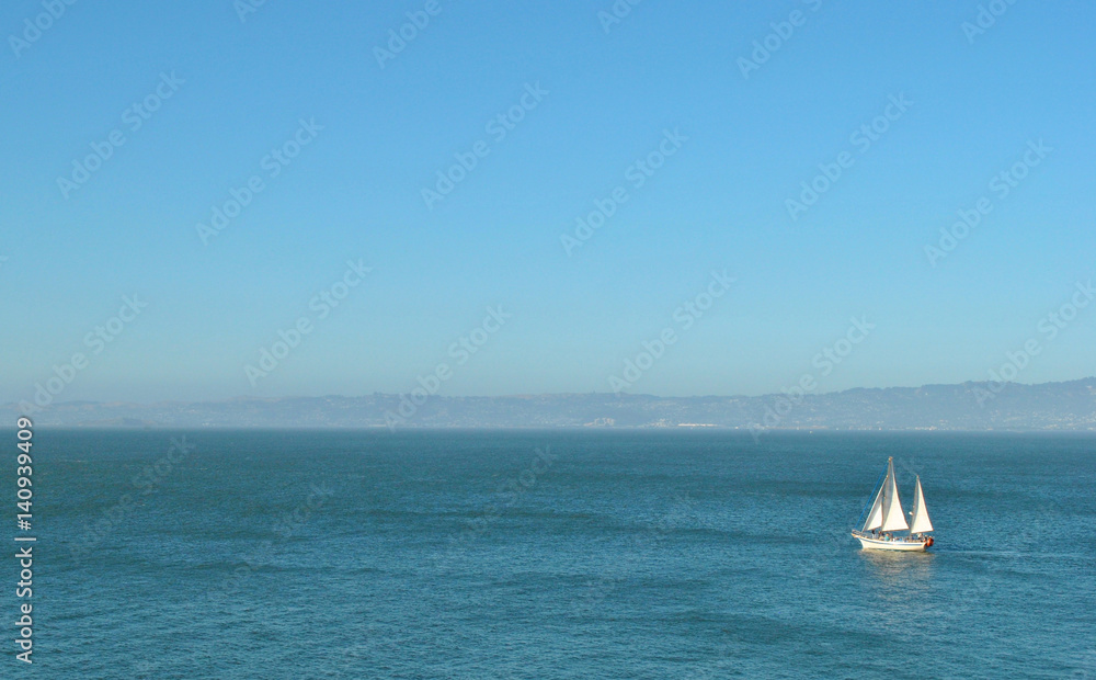 Peaceful Scene of a Large Sailboat near San Francisco 