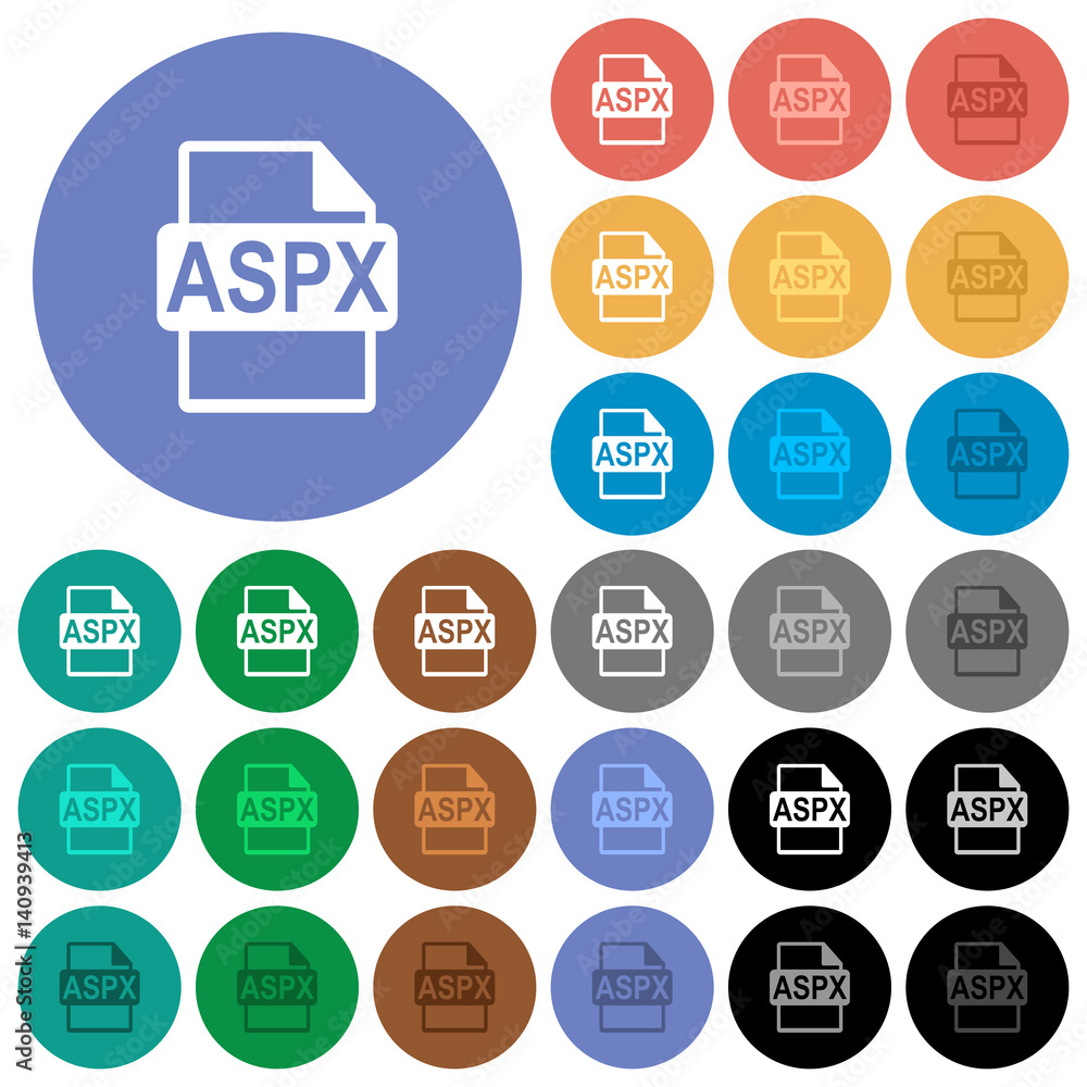 ASPX file format round flat multi colored icons