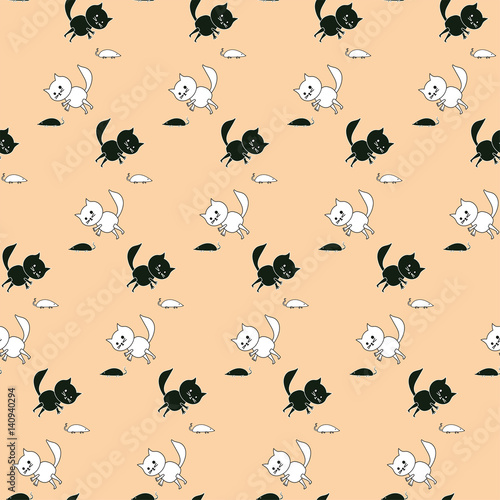 Childrens cartoon pattern with cats and mice