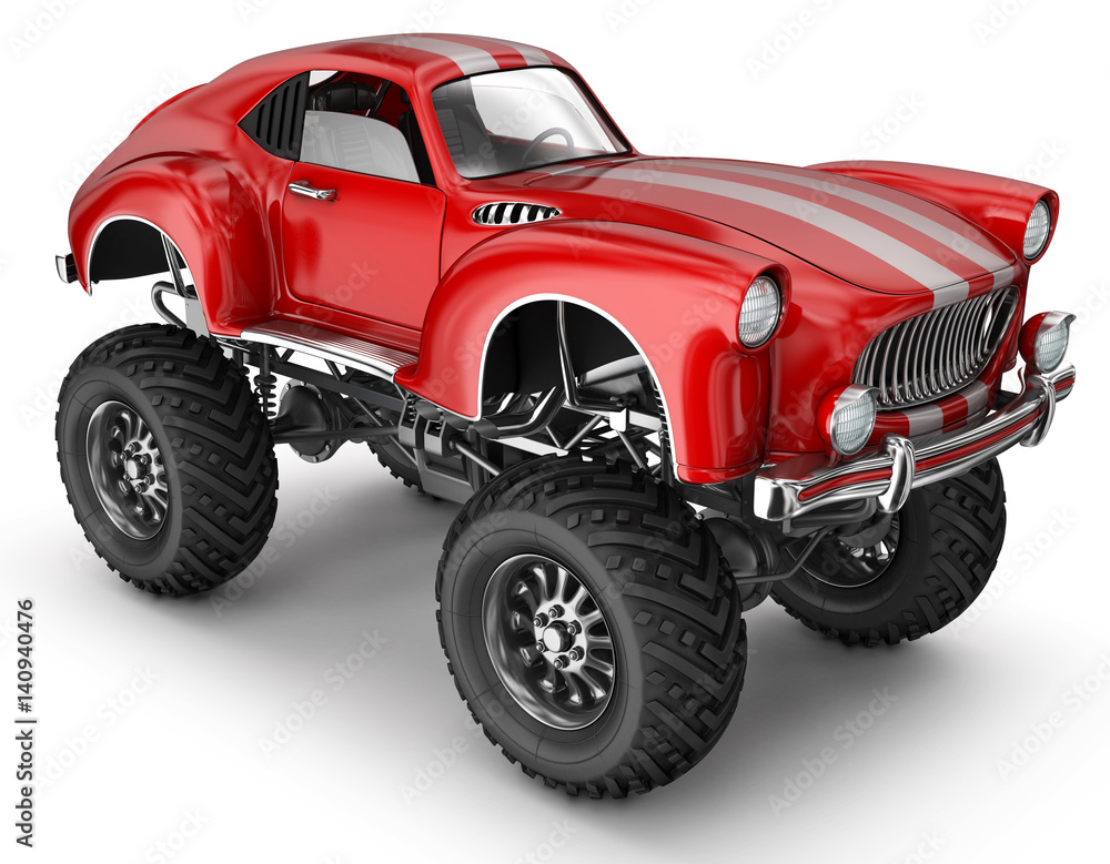 Monster truck. A sports car with a red body. 3d image. Monster truck. A sports car with a red body. 3d image.