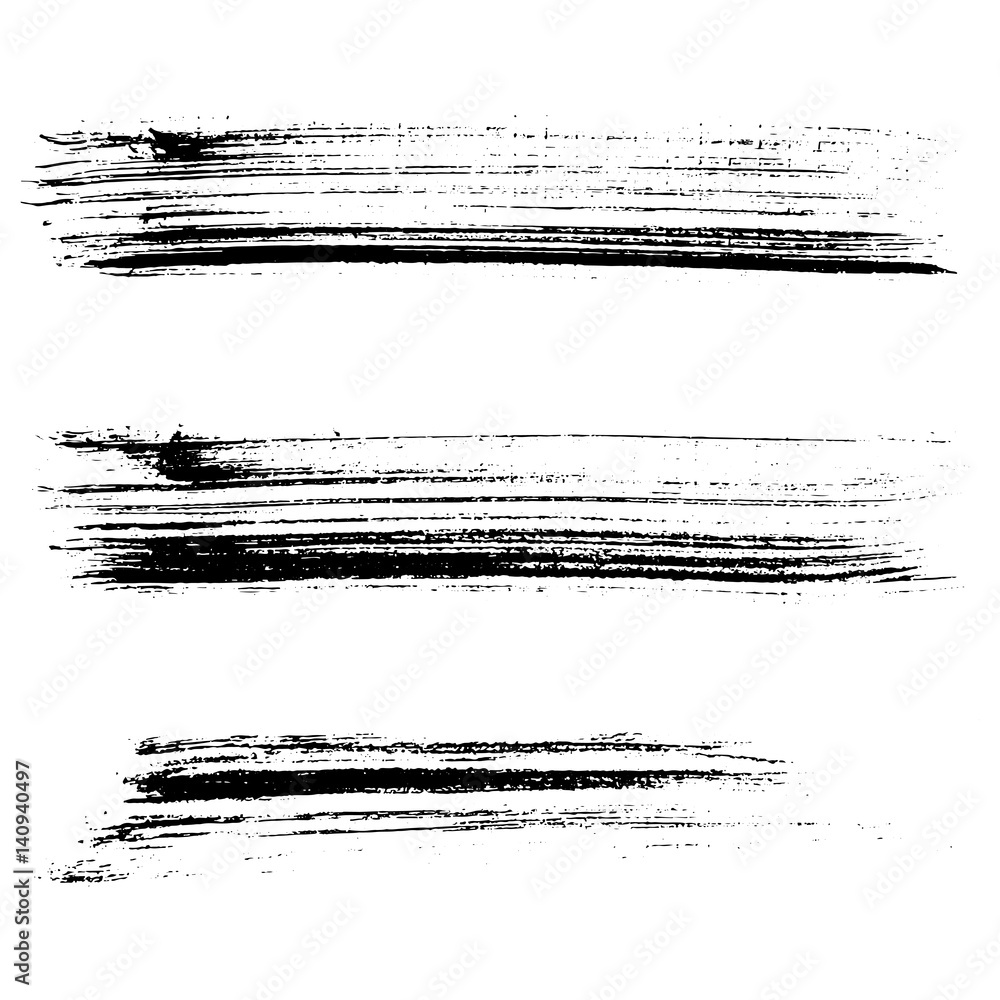 Set of ink vector brush strokes. Vector illustration. Grunge hand drawn watercolor texture.