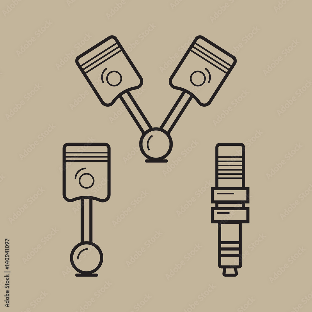 Pistons illustration in line style. Car spare concept Pistons illustration in line style. Car spare concept