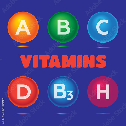 Vitamins and minerals background. Vitamins health medica icons set