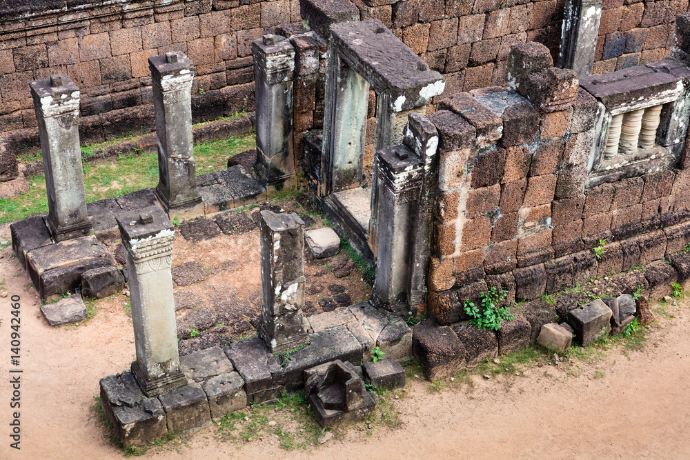 Pre Rup temple ruins and wall at Angkor Pre Rup temple ruins and wall at Angkor