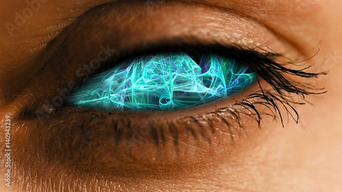 Photography Eye iris with abstract neural network pattern