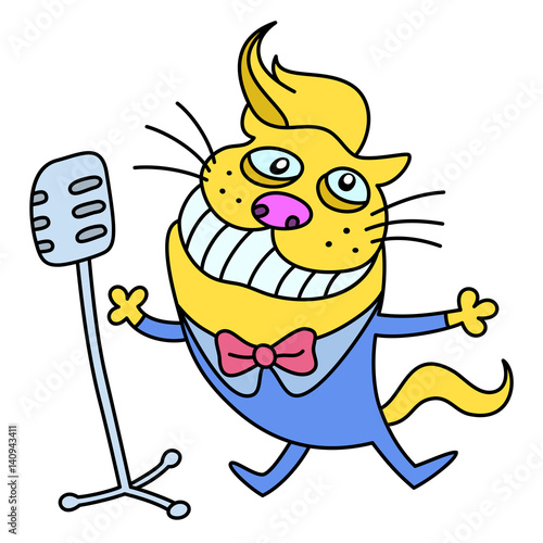 Funny cat singing a song. Vector illustration