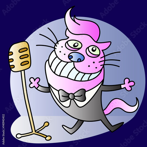 Funny cat singing a song. Vector illustration