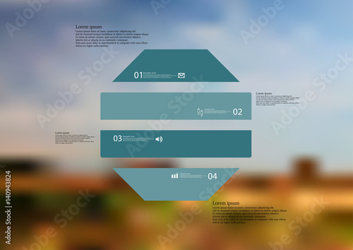 Illustration infographic template with octagon horizontally divided to four blue parts