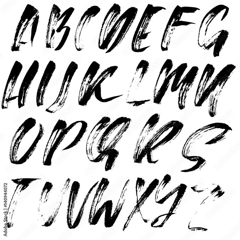 Hand drawn font made by dry brush strokes. Grunge style modern alphabet. Handwritten font. Vector illustration. Hand drawn font made by dry brush strokes. Grunge style modern alphabet. Handwritten font. Vector illustration.
