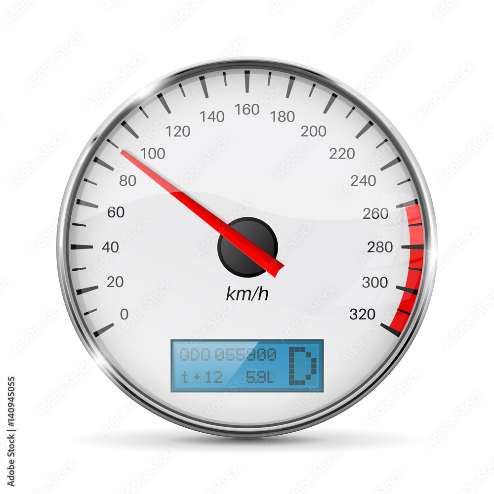 Speedometer. Speed gauge with metal frame Speedometer. Speed gauge with metal frame