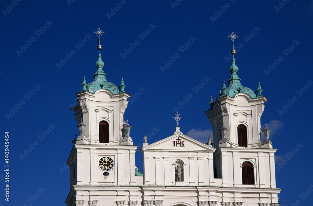Dome and towers of the Old Catholic church in the Baroque style in Grodno, Belarus.