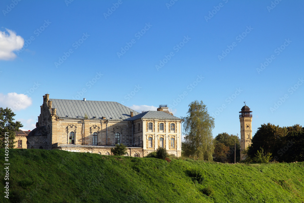 Old Fortress, Fire Tower, grass and blue sky. Grodno, Belarus