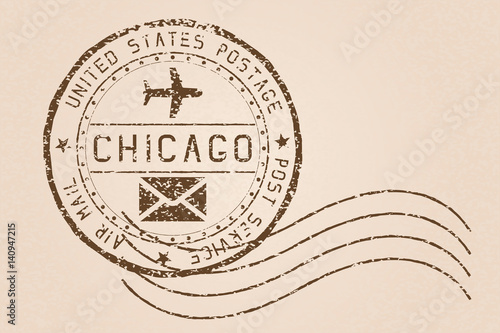 Chicago mail stamp. Old faded retro styled impress