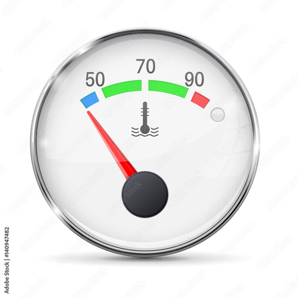 Car engine temperature gauge. Cold. With metal frame Car engine temperature gauge. Cold. With metal frame