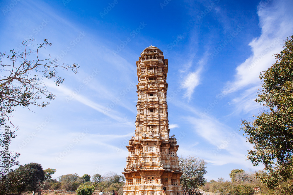 Tower of Victory (Vijay Stambha) in Chittor fort. Chittorgarh