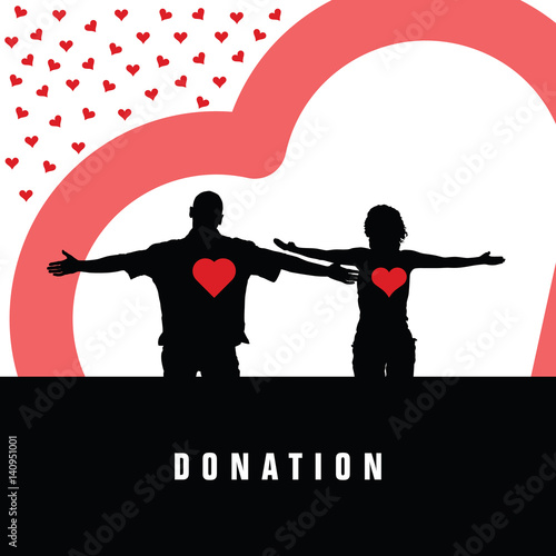 donation with heart and couple in color illustration