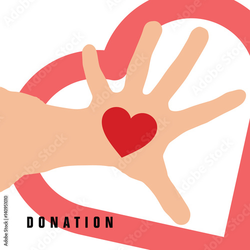 donation with heart on hand in color illustration