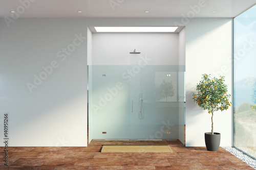 3d illustration of shower with panoramic view