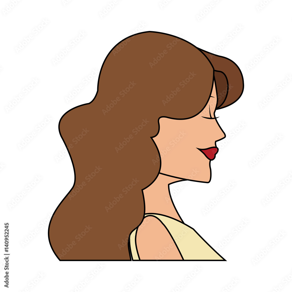 beautiful young woman with brown hair and sleeveless icon image vector illustration design 