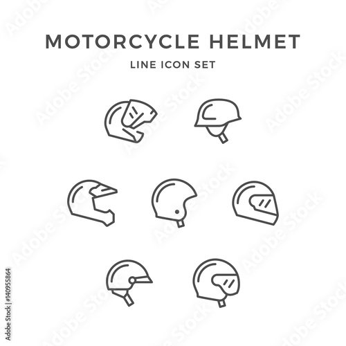 Set line icons of motorcycle helmet