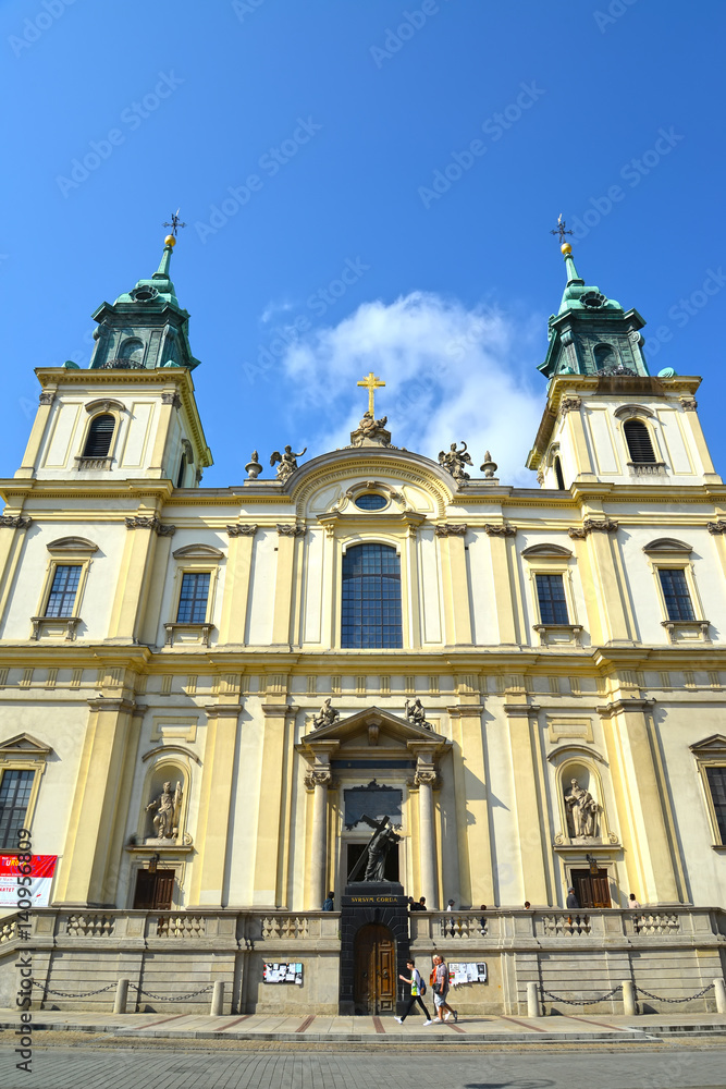 WARSAW, POLAND - AUGUST 23, 2014: Towers of a cathedral church of the Sacred Cross