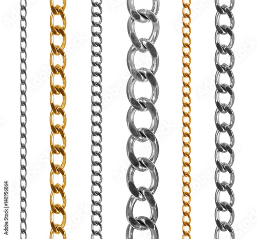 Set of gold and silver chains isolated on white background