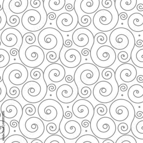Seamless pattern with gray swirl ornament on white. Smart background for weddings, birthdays. Monogram. Monochrome pattern. Ornament.
