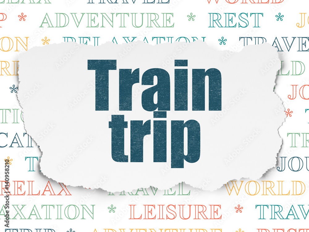 Obraz premium Tourism concept: Train Trip on Torn Paper background