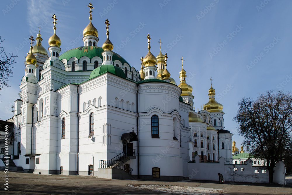 Kyiv, Ukraine – November  5, 2016: View of the Refectory Church and the Assumption Cathedral of the Holy Dormition of the  Kiev Pechersk Lavra. Kiev. Ukraine