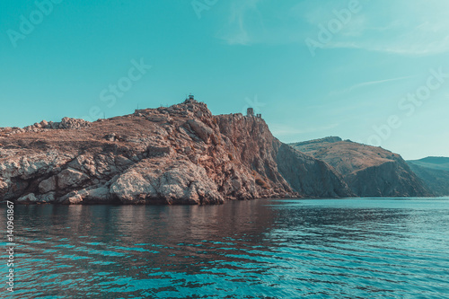 Seascape with cliffs and sky