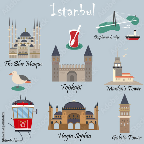 Set of famous destinations of Istanbul