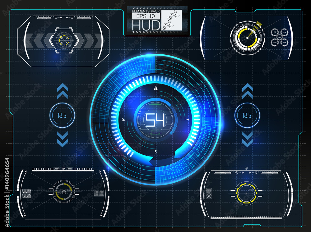 Abstract background with different elements of the hud. Vector illustration.Head-up display elements. Abstract background with different elements of the hud. Vector illustration.Head-up display elements.