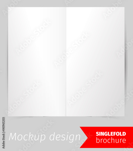 Single fold brochure mockup design, blank white paper, realistic rendering, isolated on grey background, copyspace for text, sheet template for menu, booklet or presentation data, vector illustration © ilonitta