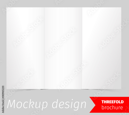 Tree fold brochure mockup design, blank white paper, realistic rendering, isolated on grey background, copyspace for text, sheet template for menu, booklet or presentation data, vector illustration