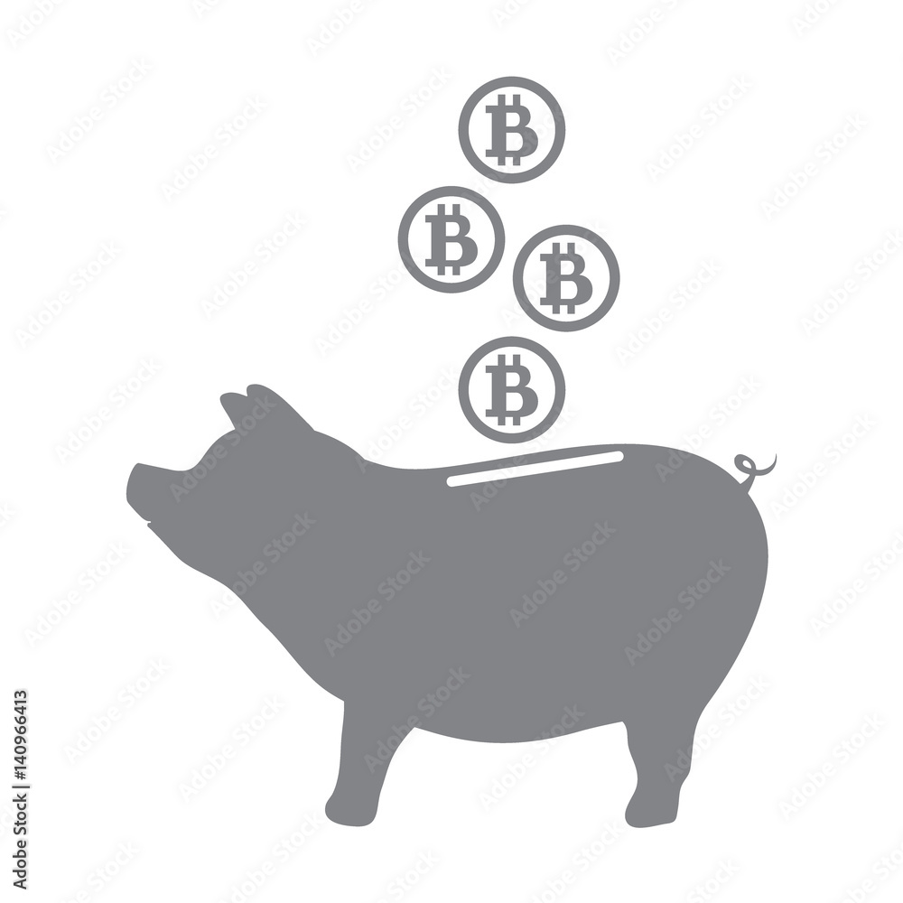 Stylized icon of a piggy bank with bitcoins. Stylized icon of a piggy bank with bitcoins.
