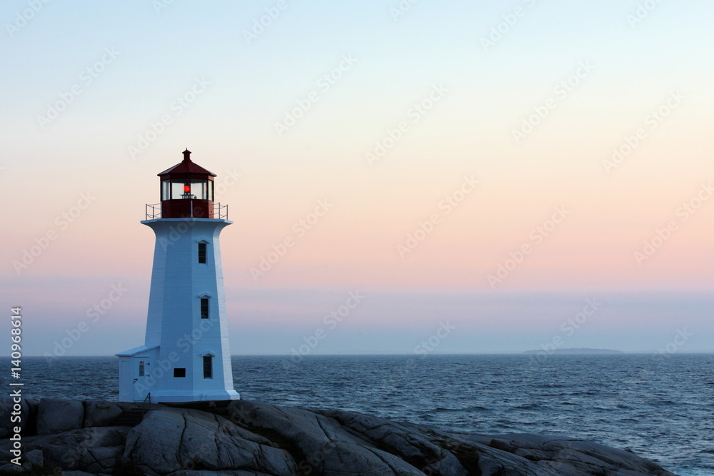 Peggys Cove Lighthouse After Sunset, Nova Scotia, Canada