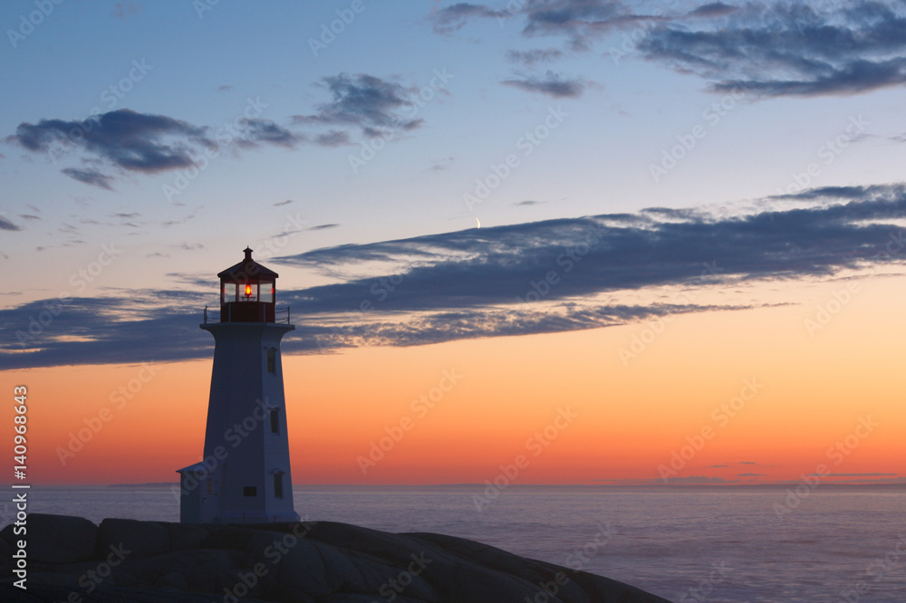 Peggys Cove Lighthouse After Sunset, Nova Scotia, Canada