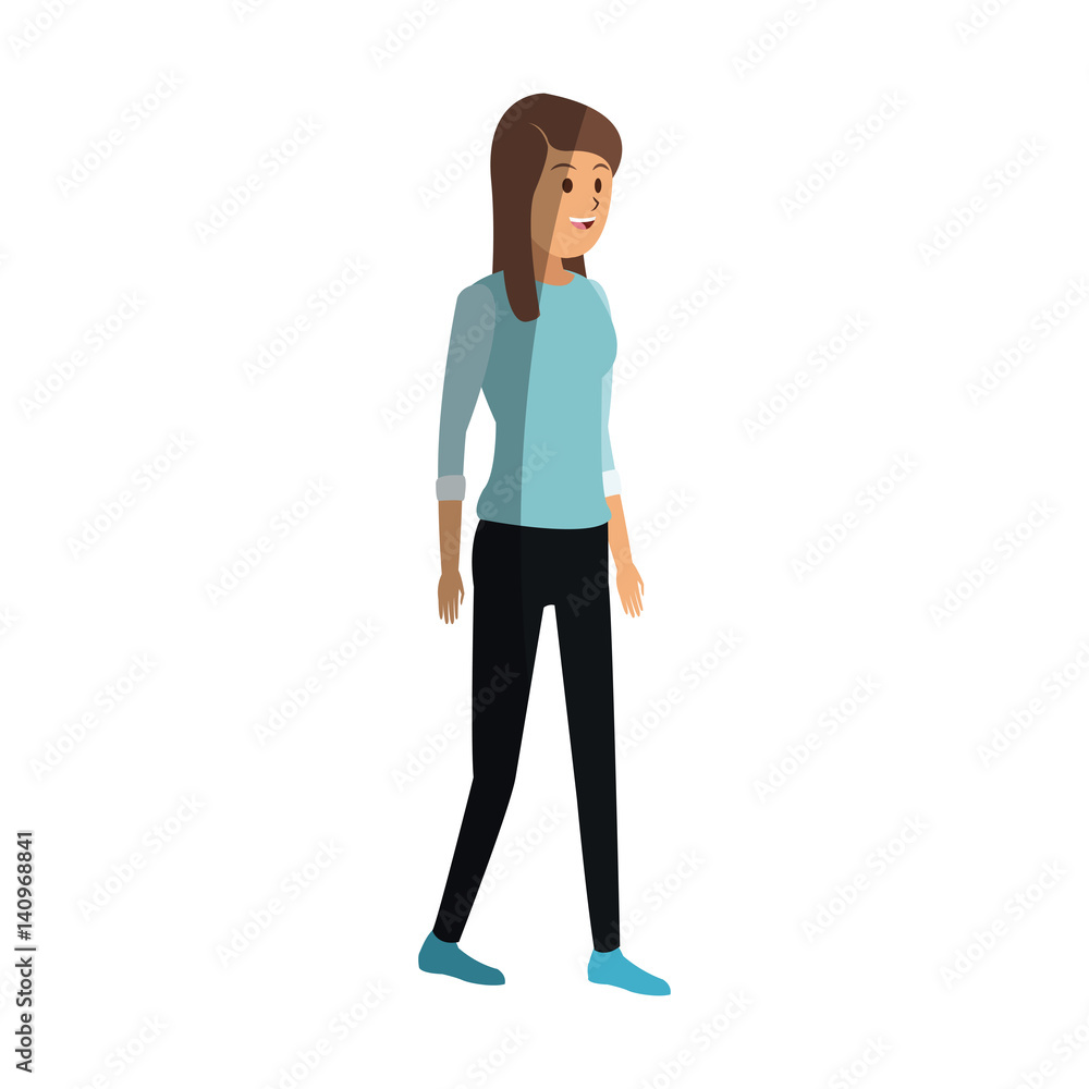 young woman with blue shirt cartoon icon over white background. colorful design. vector illustration young woman with blue shirt cartoon icon over white background. colorful design. vector illustration
