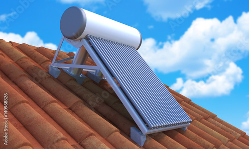 Solar panel heater on roof isolated on black