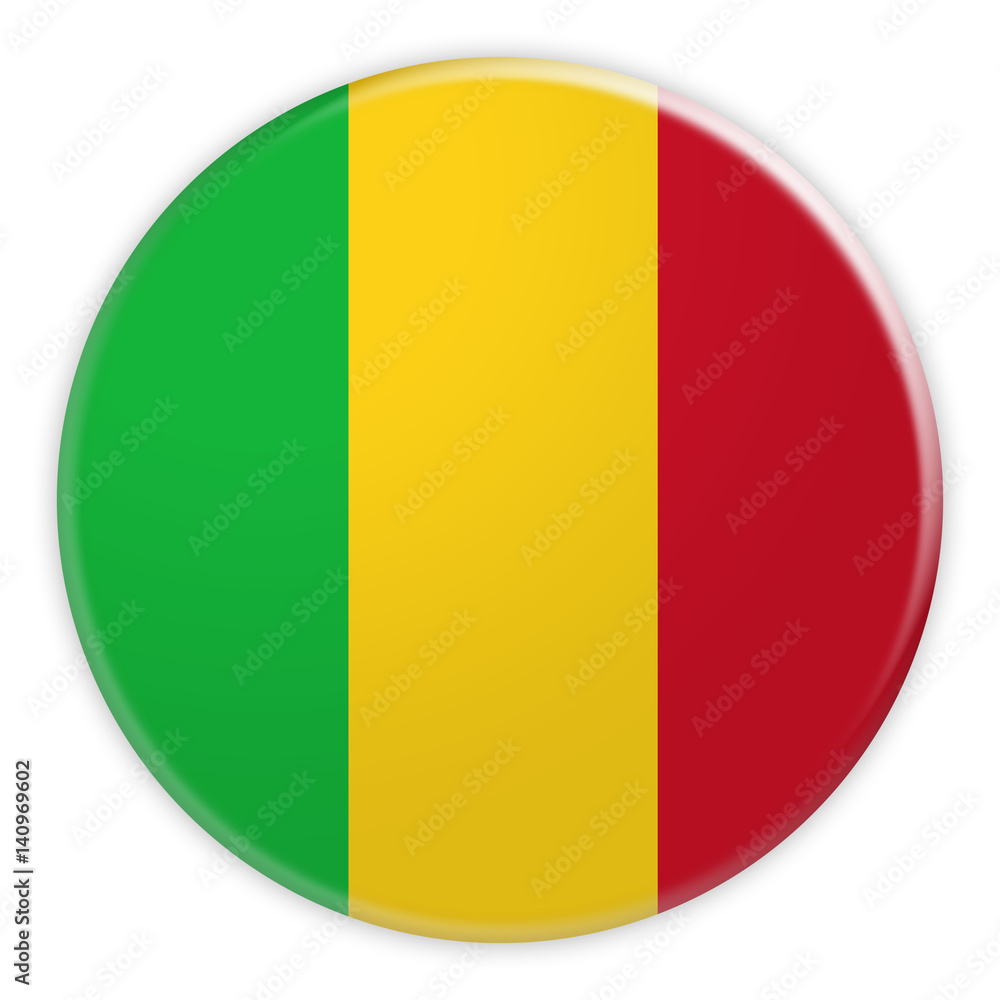 Mali Flag Button, News Concept Badge, 3d illustration on white background