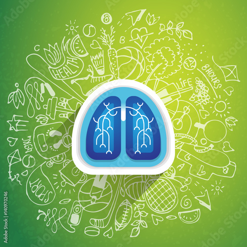 Lungs illustration - halth care sketch with sport icons and lung