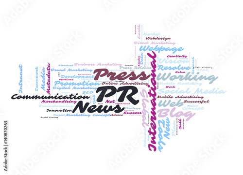 Public Relation word cloud shaped as a arrow