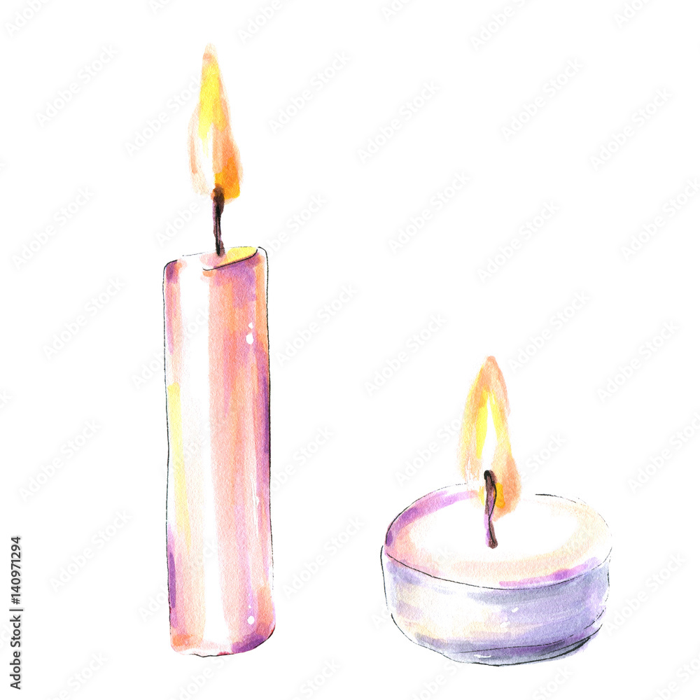 Candles. Watercolor Stock Illustration Adobe Stock