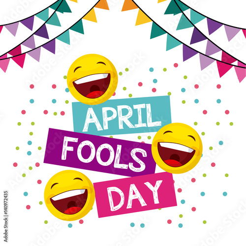 april fools day card with happy faces over white background. colorful design. vector illustration
