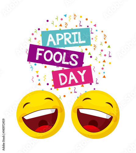 april fools day card with happy faces over white background. colorful design. vector illustration