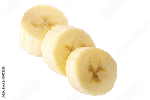 Freshly sliced bananas on a white background Clipping Path