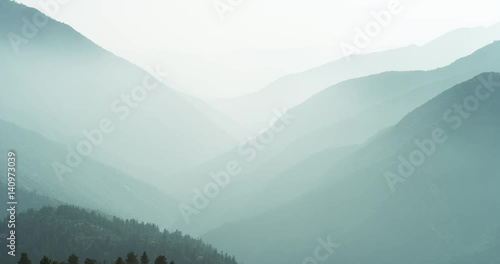 Mist over majestic mountain range in California