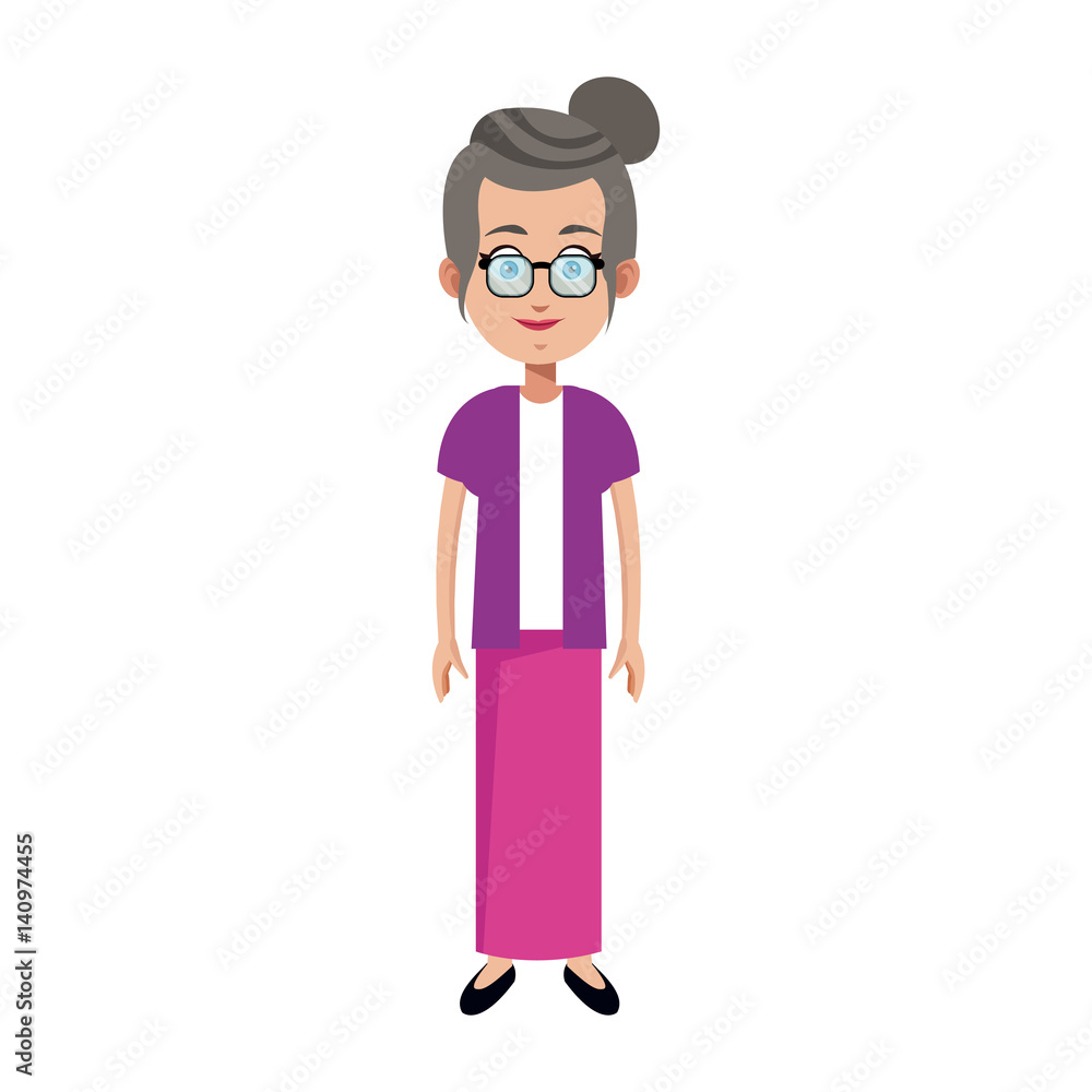 old woman cartoon icon over white background. colorful design. vector illustration