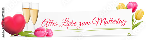 Muttertag Banner mit Herz Blumen und Sektgläser