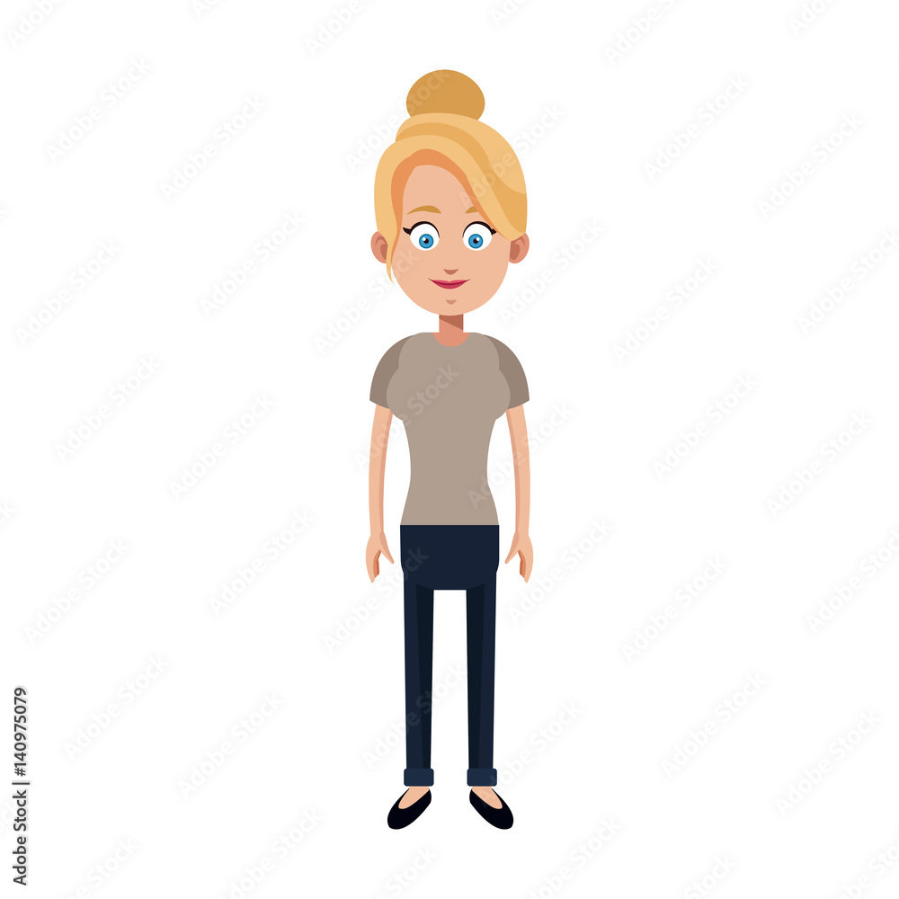 young woman wearing casual clothes over white background. colorful design. vector illustration